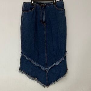 Vintage Y2K Blue Denim Cowgirl Western Chevron Raw Hem Midi Skirt Women M